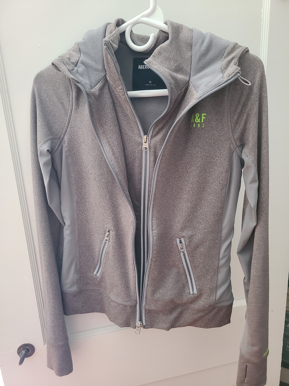 Abercrombie & Fitch Gray Hooded Performance Jacket with Lime Logo